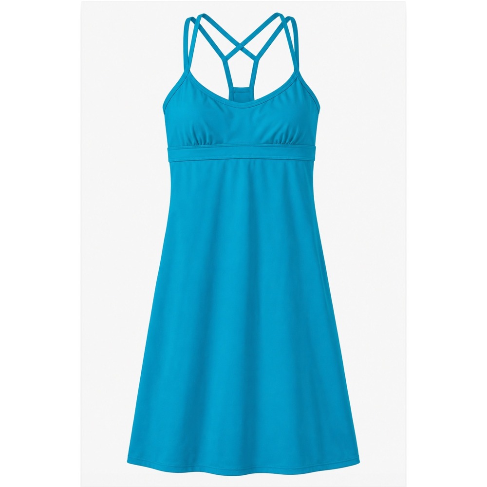 Athleta Shorebreak Swim Dress XS Teal Blue Strappy Built-in Bra Coastal Beach